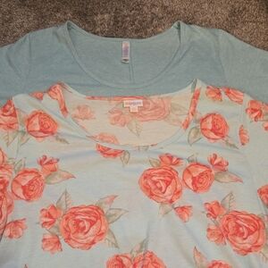 LuLaRoe Floral Print Top - Light Blue and Coral